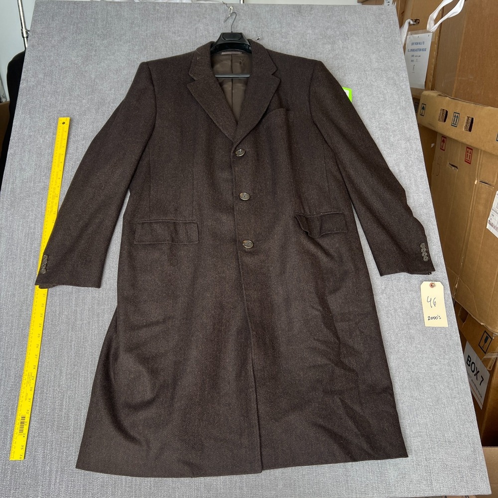 Mens Overcoat 46 Brown Tweed Herringbone Long Sleeve Classic Old Money Luxury